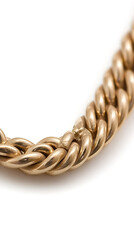 Close-up of a gold chain, its links intricately interwoven, showcasing a metallic texture. A symbol of timeless style, radiating quality and durability. A treasure of gold.
