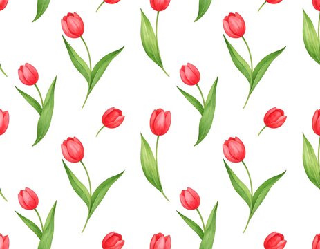 Red tulip floral seamless pattern