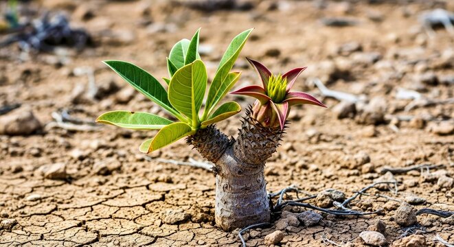 Rare Dorstenia Gigas Endemic Plant with Short Trunk Broad Leaves and Star Shaped Flower