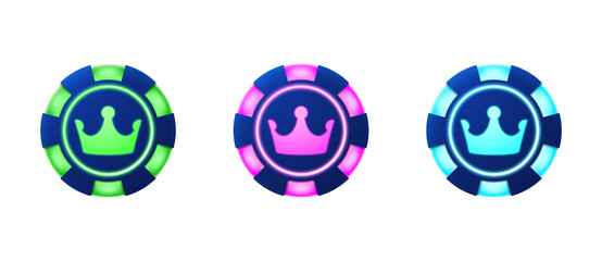 Three Glowing Crown Chips with Neon Edges graphic image