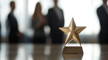 Golden Star Award: Symbolizing excellence and outstanding achievement. A shiny star on a reflective surface, celebrating success with dedication and commitment.