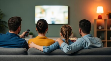 Group of friends relaxing at home watching tv