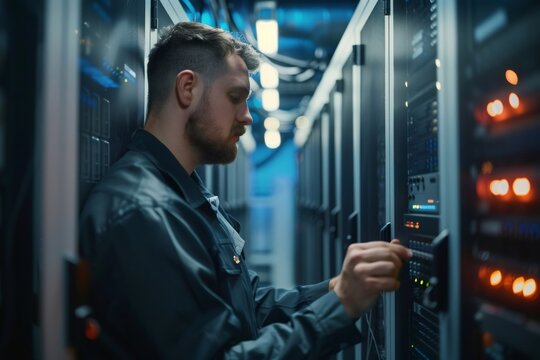 It engineer maintaining server in data center