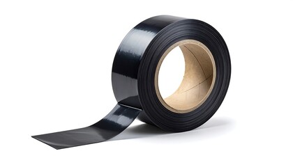 Rolled black tape on white background