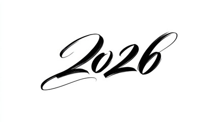 Elegant and artistic calligraphy of the year 2026 in a stylish brush stroke font on a white background