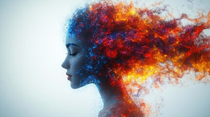 A photorealistic visualization depicts generative AI as a colorful human figure on a white background, radiating positivity and creativity, rendered in UHD with vivid, uplifting tones.