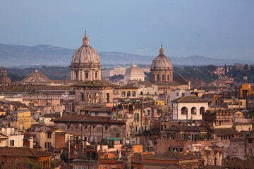 Sunset Skyline of Rome with Historic Domes