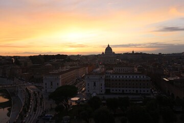 Sunset Skyline of Rome with Historic Domes