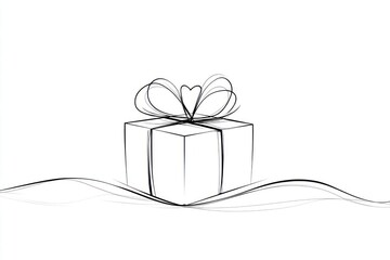 Simple hand drawn sketch of a gift box tied with a bow on a wavy line