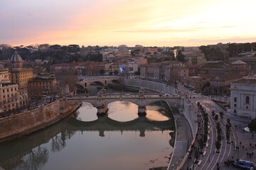 Sunset Skyline of Rome with Historic Domes