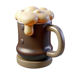 3d illustration of a 3d illustration of a frothy beer mug with a handle, isolated on a transparent background