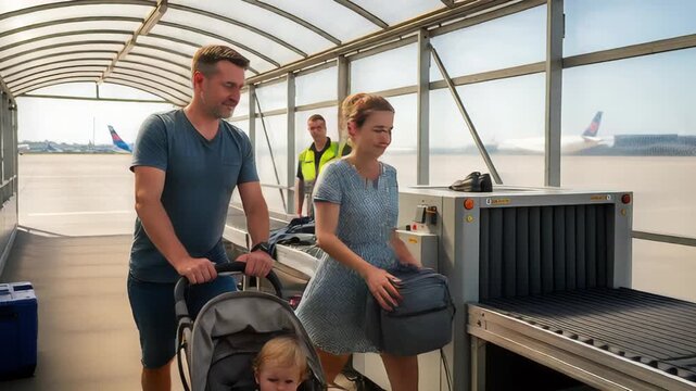 Family Airport Security Checkpoint - A Smooth Travel Experience.