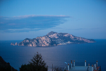 Capri Island at Sunset, View from Sorrento Coast, Italy