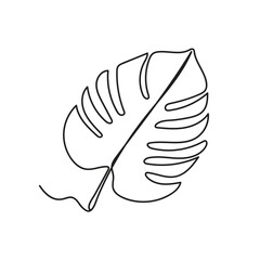 Monstera Leaf one line drawing minimalist continuous line art isolated vector