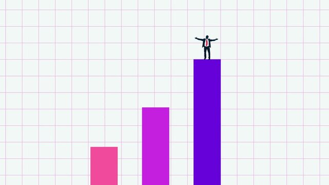 Success animation allusive graph chart zooming into successful business person on grid background