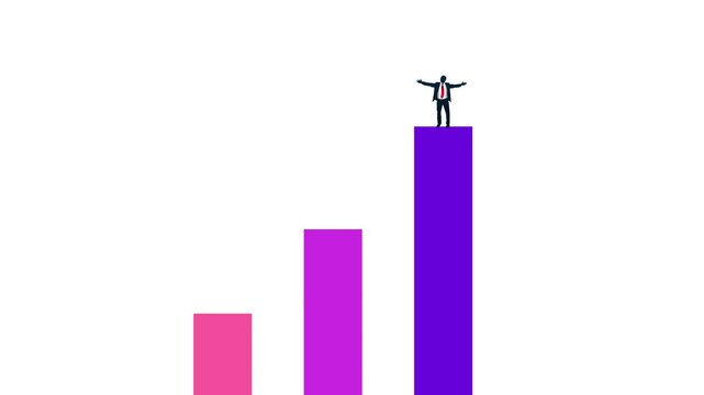 Animated business growth graph chart zoomed on a successful businessman on top
