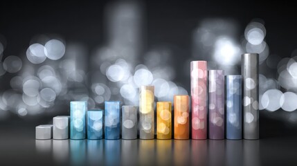 Colorful Bar Graph Representing Data Trends With a Blurred City Background at Nighttime