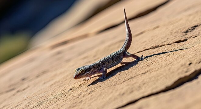 Endemic Pristurus Abdelkuri Gecko Mid-Movement on a Sun-Warmed Rock Face Socotra Habitat