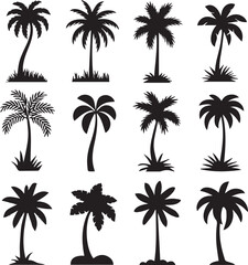 Fototapeta premium Palm Tree Silhouettes Collection Variety Vector