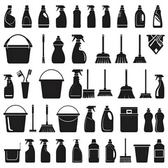 Silhouette icons of cleaning supplies