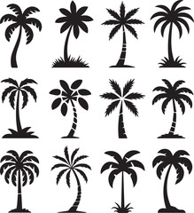 Set of twelve palm tree silhouettes