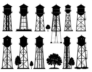 Silhouettes of water towers