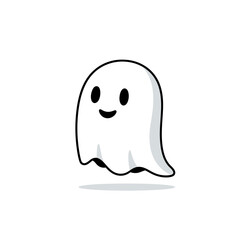 Fototapeta premium Adorable little white ghost character with a joyful expression, playfully hovering and casting a subtle shadow, ideal for kid-friendly spooky themes and seasonal decor