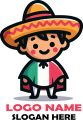 Mexican child cartoon logo icon vector white background .