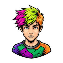 Modern Young Man Avatar with Spiky Multi-Colored Hair and Shirt