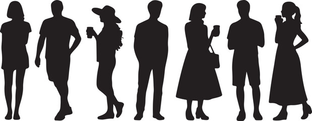 Silhouette of people standing drinking coffee