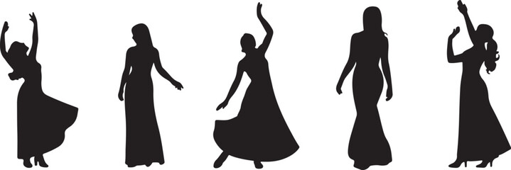 Dancing women in formal dress silhouettes
