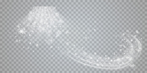 Falling snow on a transparent background. Vector illustration 10 EPS. Abstract snowflake background. Fall of snow.	