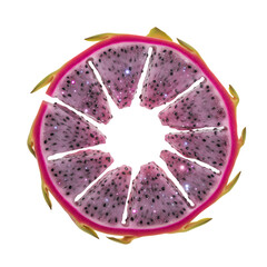 Vibrant dragon fruit sliced open revealing star-like seeds, a trendy and modern food concept for healthy eating and exotic fruit advertising, a delicious ingredient