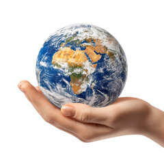 The world in the palm of a hand a powerful symbol of humanity's responsibility for the planet Earth showing Europe and Africa against a dark background