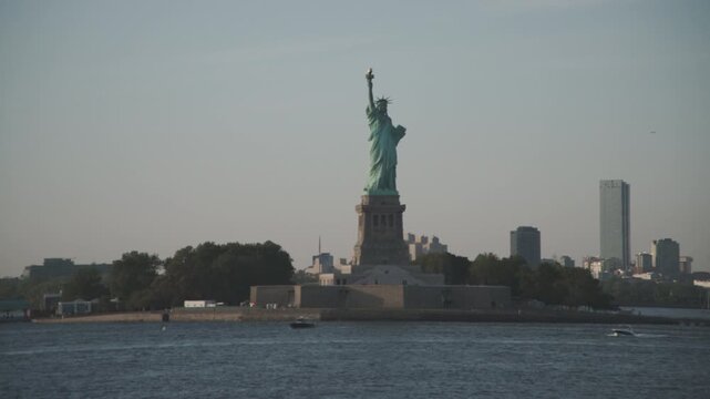 Slow motion shot of the Statue of Liberty