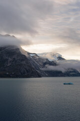 Prince Christian Sund, Greenland, August 2025, Stunning Fjords, Mountains and Glaciers. through the mists over the glacier.