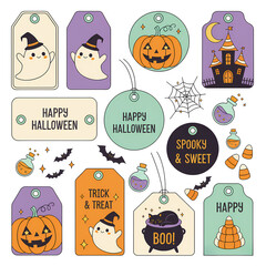 Fototapeta premium set of halloween labels, tags, icons on abstract background, graphic design illustration wallpaper 
