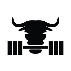 wild bull bite dumbbell silhouette logo design.