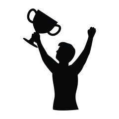 champion silhouette design. player hold trophy illustration.