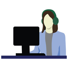 contact center operator flat design. company online service.