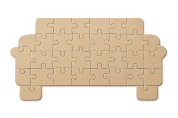 Sofa shape forming from jigsaw puzzle pieces representing home furnishing, solution, comfort, and interior design concept