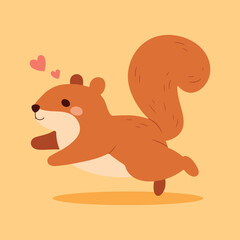 Cute squirrel jumping. Adorable cartoon forest animal design with warm tones. Flat vector illustration.