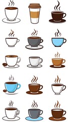 Various coffee cups with steam