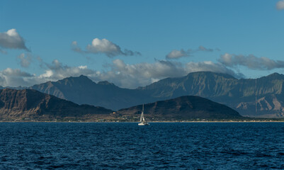 Beautiful west Oahu coastline vista viewed from a boat, Hawaii