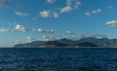 Beautiful west Oahu coastline vista viewed from a boat, Hawaii