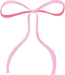 Minimal pink thin ribbon bow. Delicate illustration for decoration, wrapping, wedding or holiday design.