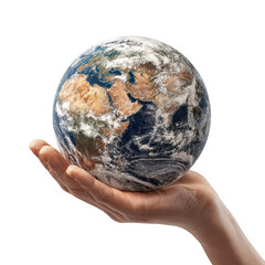The world rests gently in an open hand against a black background symbolizing humanitys stewardship and care for a fragile planet