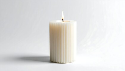 Single white candle on white background