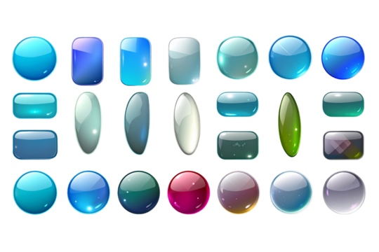Assortment of colorful glossy glass buttons on black