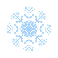Vector illustration of a delicate snowflake isolated on a white background. Perfect for New Year and Christmas design, winter decorations, greeting cards, festive patterns, and seasonal graphic elemen